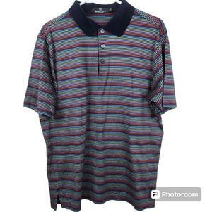 Bugatchi Mens Egyptian Cotton Striped Short Sleeve Polo Shirt Size Medium